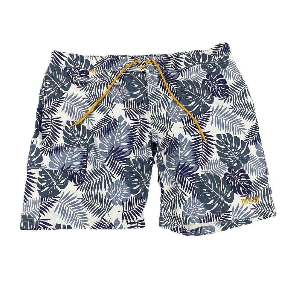 Duluth Trading Co Mens 42 Swim Trunks Palmleaf Cargo Board Shorts 9" Inseam Blue
